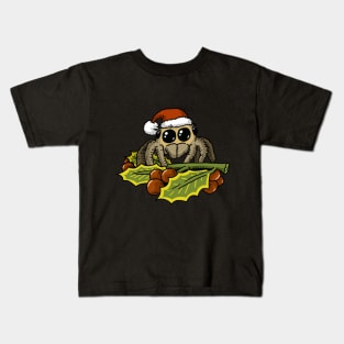 cute jumping spider with christmas hat. Kids T-Shirt